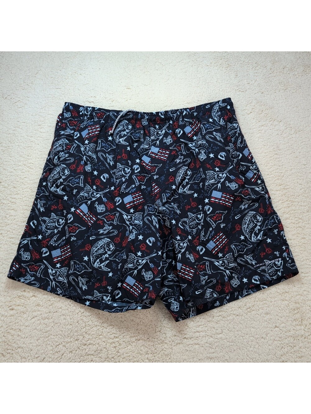 Columbia PFG Men’s Swim Trunks XL Blue Fishing Print Nylon Quick Dry Shorts